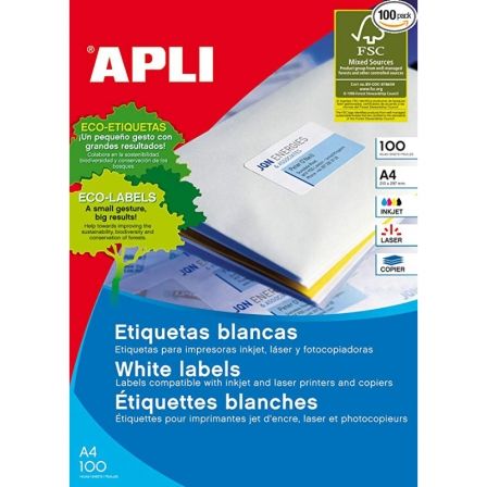 Apli Etiquetas Adhesivas Blancas 52,5x29,7mm 100 Hojas